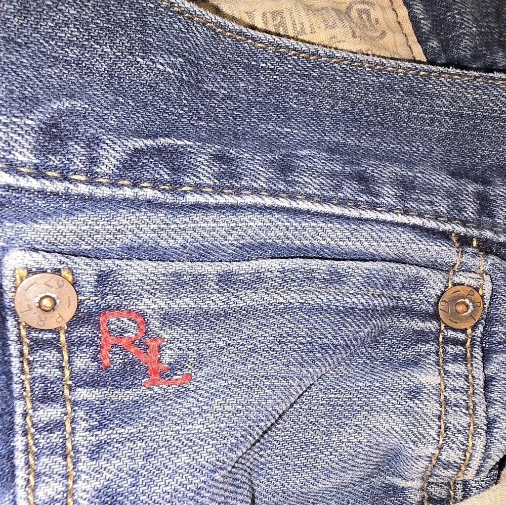 Polo Ralph Lauren Vintage Striaght Leg Denim Distressed Blue Jeans 35x32 35 X 32